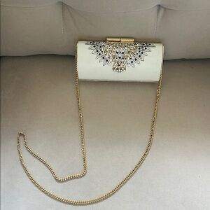 Katherine Baumann Beverly Hills , Chic Cream Clutch with Gold Chain